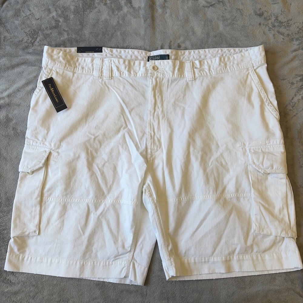 Men Polo Ralph Lauren Solid White Cotton Utility Cargo Shorts 52B‎ VTG Rare NWT